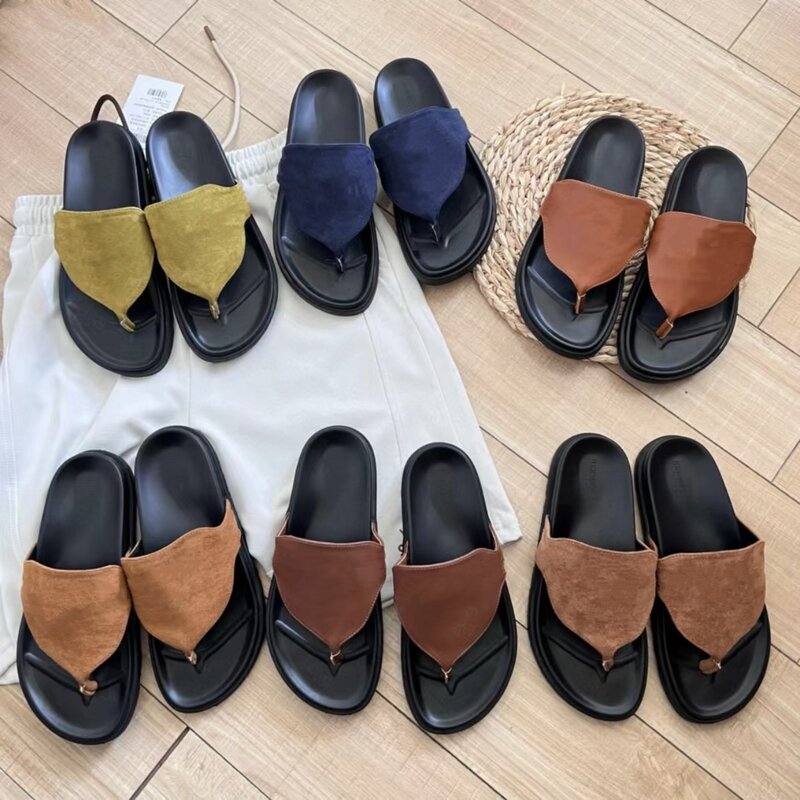 Chinelos Kelly-Herringbone para mulheres, sapatos de grife, fundo plano, botão em forma de T, novos, primavera e verão, 2024