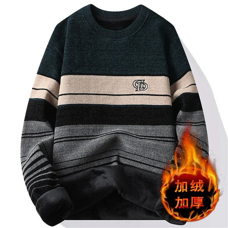 Round Neck Pullover Men's Sweater Autumn Winter Knitted Wool Sweater Color Matching All Matching solid sweater Winter Coat Men
