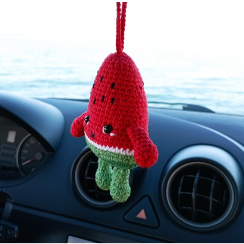 Cute Watermelon Car Key Chains Handmade Soft Pendant for Car Decoration Car Decor Red and Green Ornament, Kids Toy Accessories
