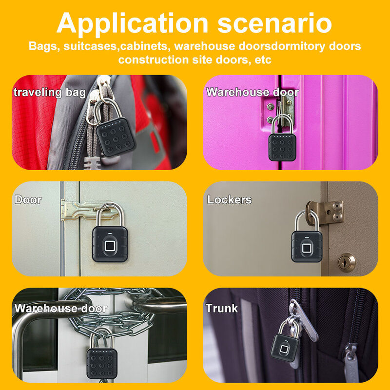 Tuya Bluetooth Smart Pad lock Biometric Digital Padlock Waterproof Code Fingerprint Electric Door Lock candados for Luggage Bag
