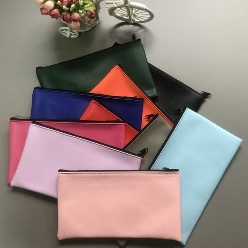 With Label Bank Deposit Bag Bank Money Bag Pouch Leather With Zipper Cosmetic Pouch Wallet Cosmetics