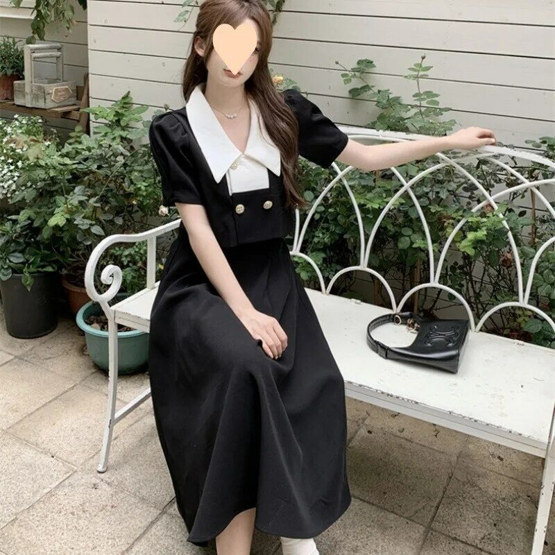 Dress wanita, atasan Crop lengan panjang + rok Midi kasual, pakaian kantor pesta Vintage ramping musim gugur 2024