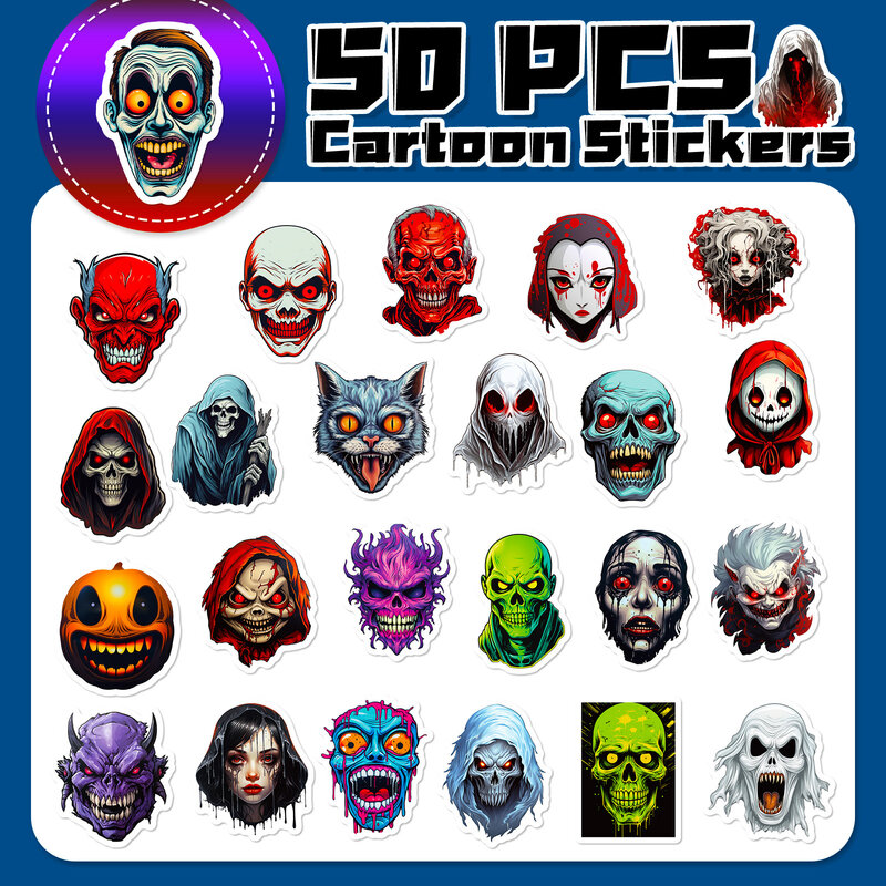 50 buah stiker grafiti seri hantu jahat Thriller cocok untuk helm Laptop Dekorasi Desktop mainan stiker DIY