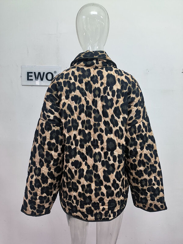 EWQ jaket kardigan cetakan macan tutul wanita, atasan kasual longgar gaya Eropa Semua cocok Musim semi musim gugur 16U7408 2024