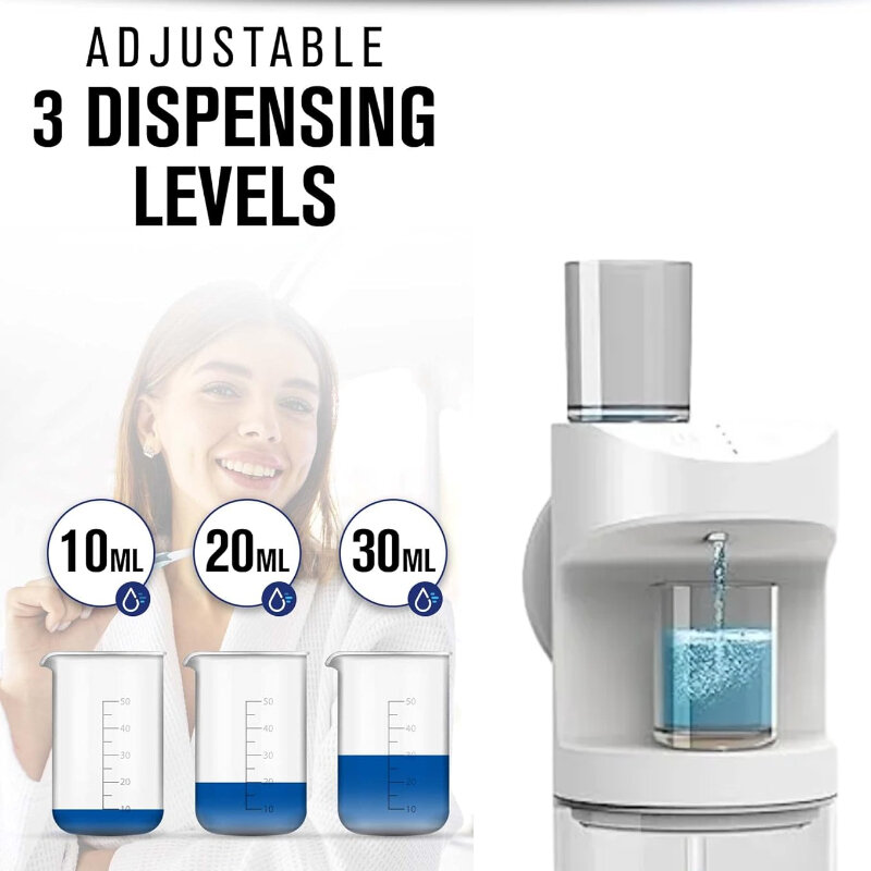 550ml Automatic Mouthwash Dispenser Rechargeable Mounted Mouth Wash Dispensers 3 Dispensing Levels with Magnetic Cups Storage