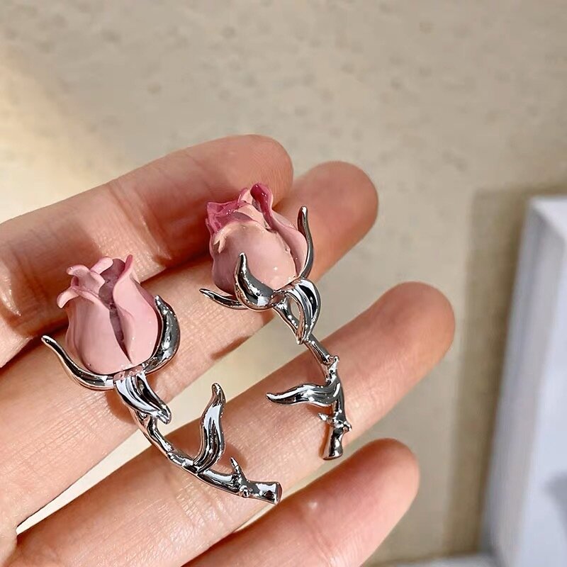 Boucles d'oreilles fleur rose nickel é pour femmes, bijoux de fête, accessoires de taches, cadeaux, nouveau