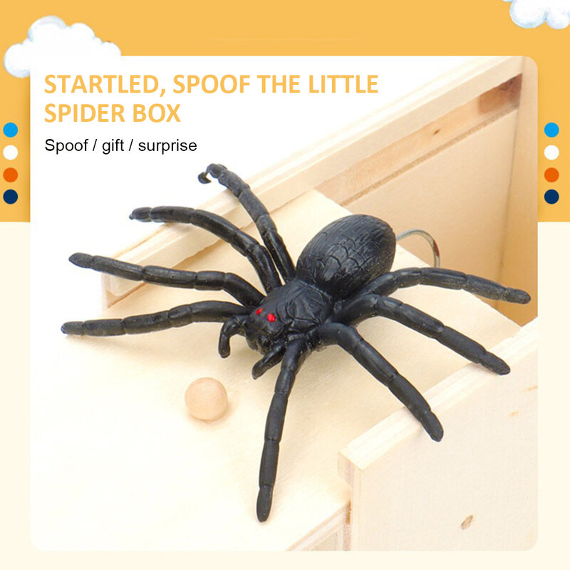 Scherzo di legno trucco scherzo pratico Home Office spaventare Toy Box Gag Spider Kid genitori amico divertente gioco scherzo regalo scatola sorprendente