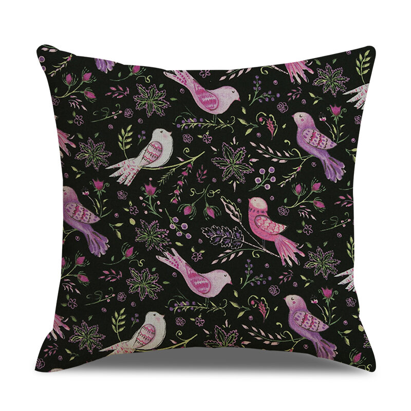 ZHENHE Sarung Bantal Linen Print Burung dan Bunga Musim Semi Penutup Bantal Dekorasi Rumah Kamar Tidur Sofa Dekorasi Sarung Bantal 18X18 Inci
