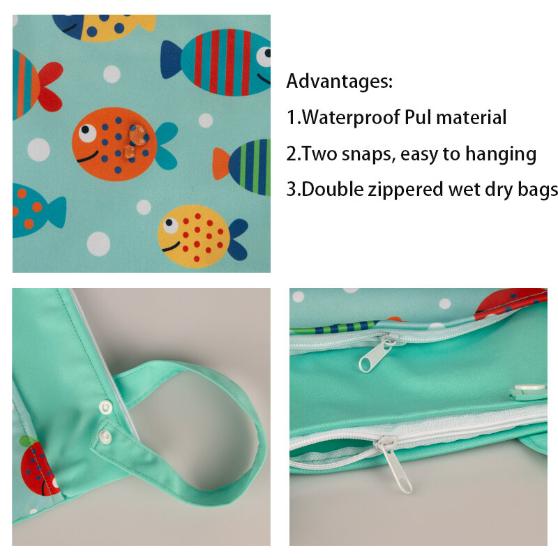 Babyshow 25*35cm Nappy Wet Dry Bag Double Handle Baby Stroller Hanging Bag Waterproof Washable Reusable Wetbag Swimsuit