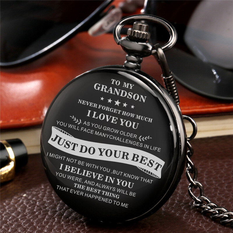 Reloj de bolsillo negro antiguo para mi hijo, i Love You Boy, cadena colgante de cuarzo con reloj analógico, reloj Fob, regalo para niños
