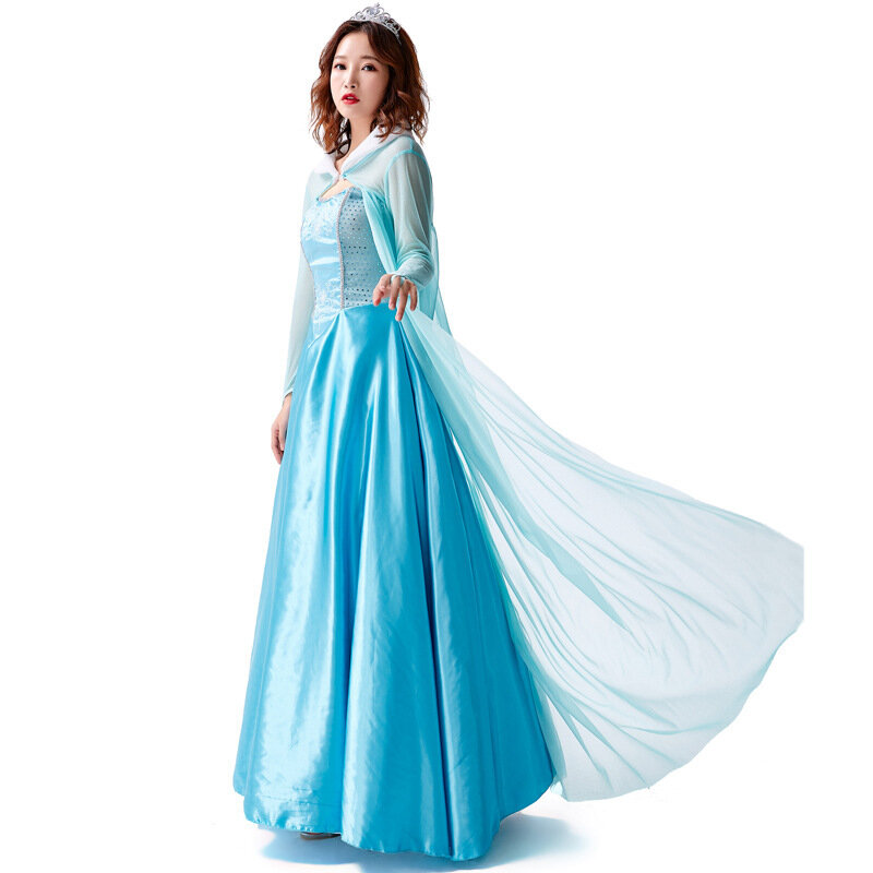 Disfraz de reina de la nieve de la película para adultos, Elsa, disfraz de Halloween, vestido de fantasía
