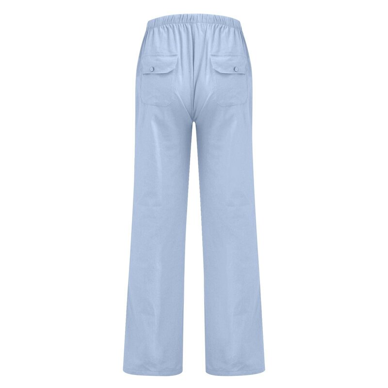 Spodnie męskie 2024 wiosna lato casualowe długie spodnie plażowe w jednolitym kolorze luźne elastyczna bawełna lniane spodnie męska moda rekreacyjna