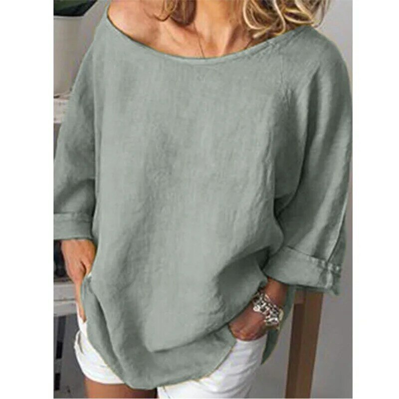 2022 Spring Summer Casual Fashion Cotton Linen Women's Top Loose Long Sleeve V-neck Tops Female Simple Ladies Blouse