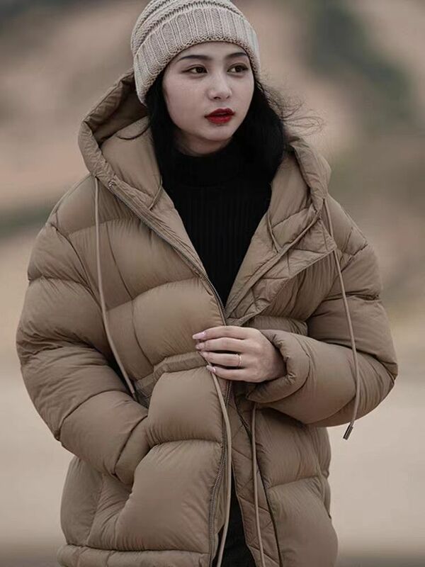 Plumífero corto con capucha para mujer, abrigo grueso y cálido con cremallera, chaqueta de pato blanco, ropa de exterior, moda de invierno, R519