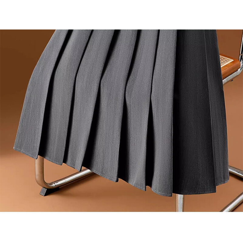 Autumn Winter High Waist Vintage Pleated All-match Skirt Female Solid Color Elegant Fashion A-line Folds Skirts Women's Clothing