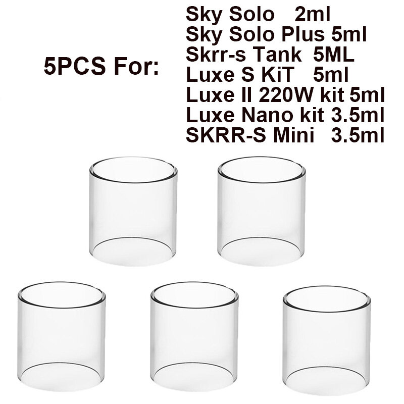 5PCS Straight Flat Glass Tank For Sky Solo Plus 5ml Skrr-s Luxe S KiT Luxe II 2 Luxe Nano Kit SKRR-S Mini Glass Tank Container