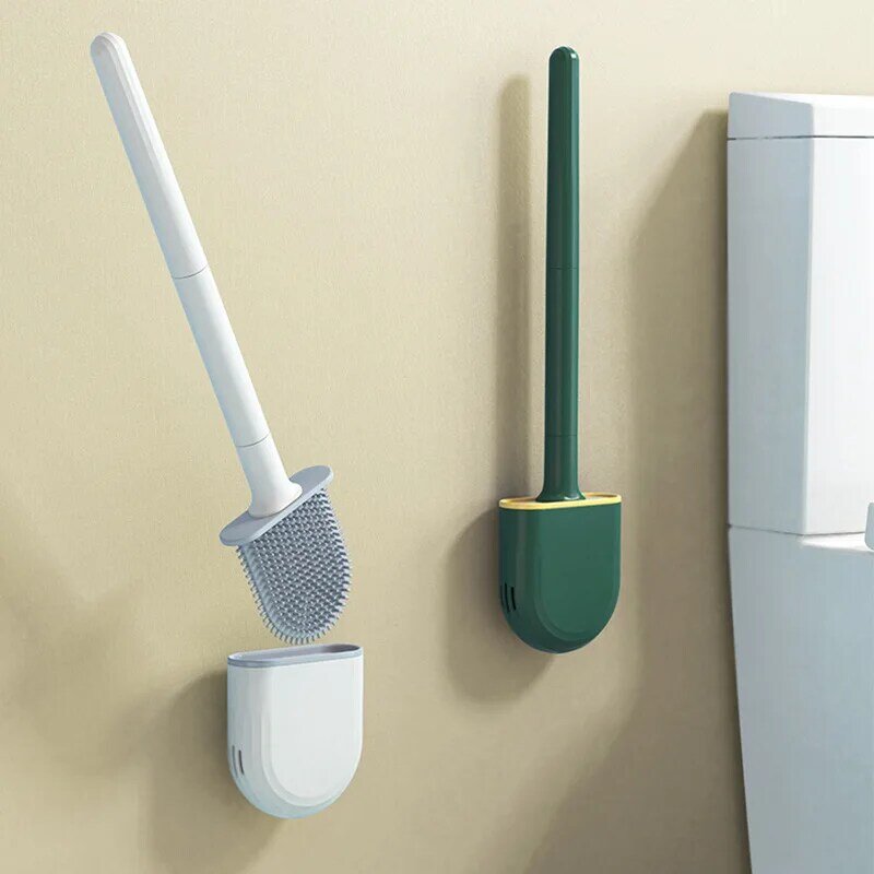 Escova macia flexível da escova das cerdas da cabeça lisa com suporte escova de limpeza do toalete da escova do toalete do silicone wc do líquido de limpeza