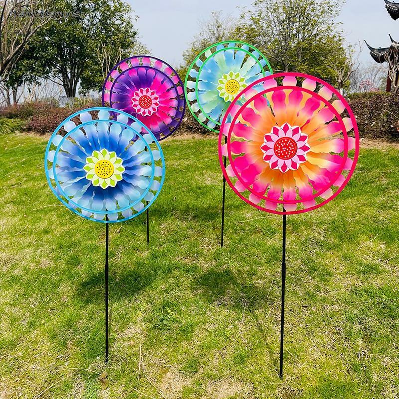 1Pc podwójna warstwa kolorowe koło wiatrak wiatraczek dzieci zabawki ogród wystrój ogrodu losowy kolor