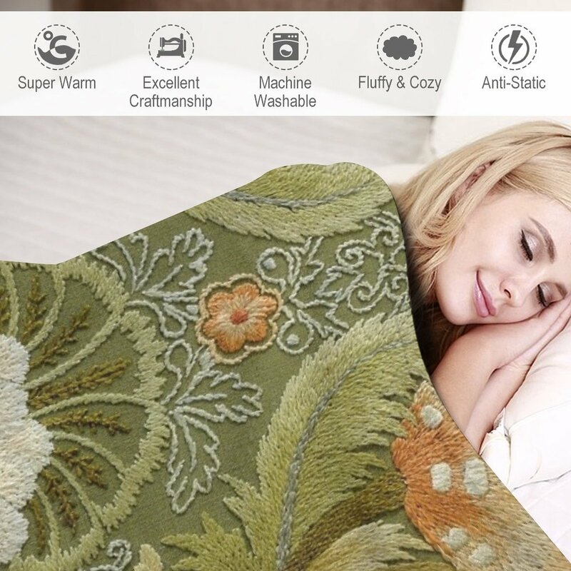 Silk Embroidery with Flowers and Leaves Throw Blanket Fluffy Shaggy Blanket Blanket Sofa Hair Blanket