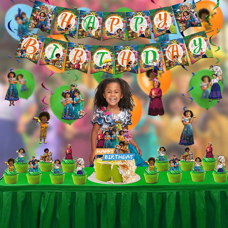Disney Encanto อุปกรณ์งานปาร์ตี้กระดาษผ้ากันเปื้อนผ้าปูโต๊ะแผ่นบอลลูน Mirabel ธีมทารกฝักบัววันเกิด Party ต...
