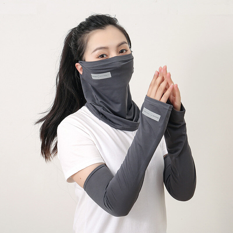 Uv Protection Sleeves Face Cover Set Breathable Ice Silk Sunscreen Mask Summer Anti-Sunburn Cycling Driving Long Gloves Scarves