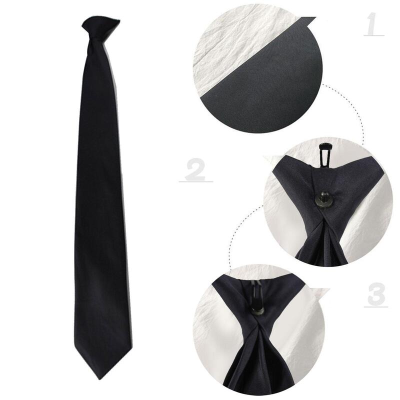 Corbata de seda de imitación de Color negro para hombre y mujer, corbata de cuello preatada para seguridad policial, boda, hebilla, Lazy, 45-51cm