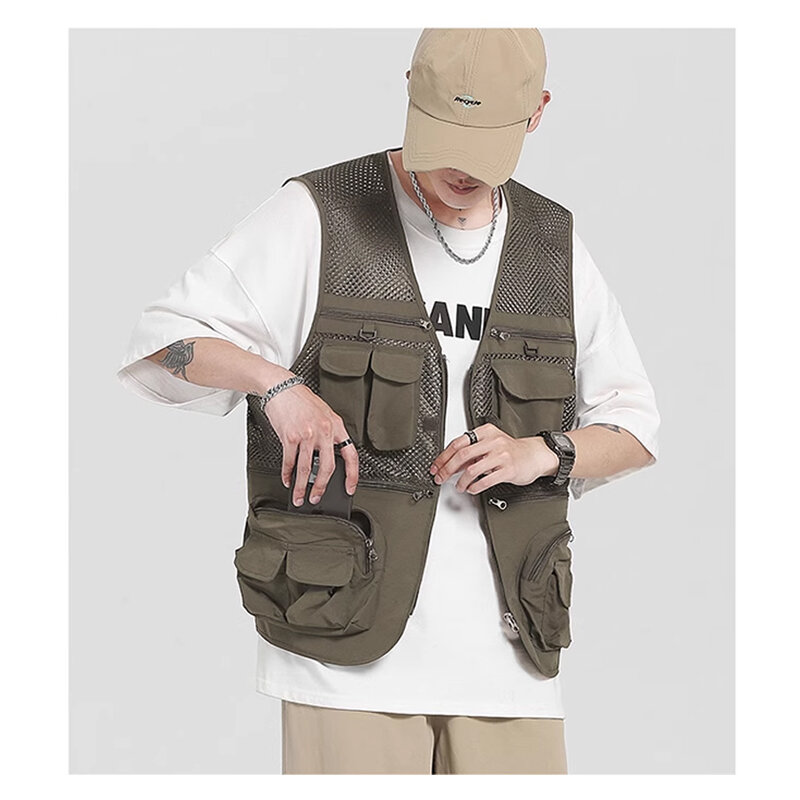 Functional tooling retro vest vest high street ruffian sleeveless sashimi summer thin oversize coat