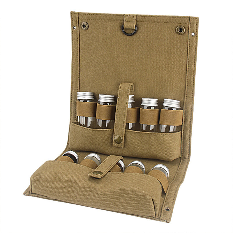 Tas bumbu kanvas untuk BBQ, 9 buah Kit alat bumbu untuk berkemah barbekyu Portable