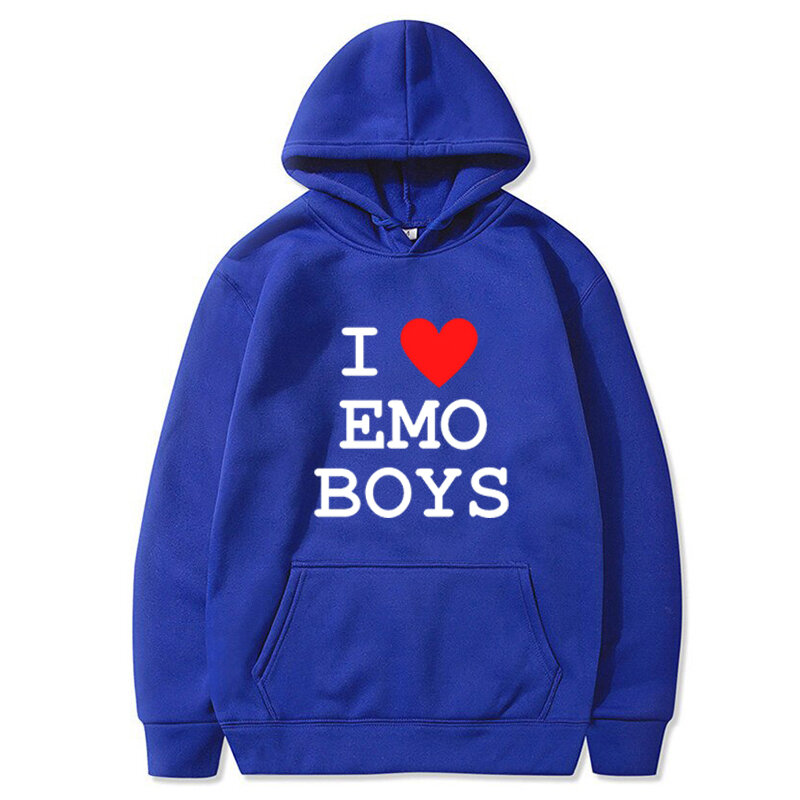 I Love Emo Boys Hoodies para homens e mulheres, moletom unissex, pulôver, streetwear, roupas de outono, engraçadas, moda popular, carta, 2000s