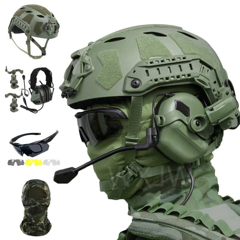 Быстрая SF полная защита, тактическая лампа, с гарнитурой для страйкбола и тремя линзами, защитные очки и тактическая маска, для пейнтбола, Военный Набор
