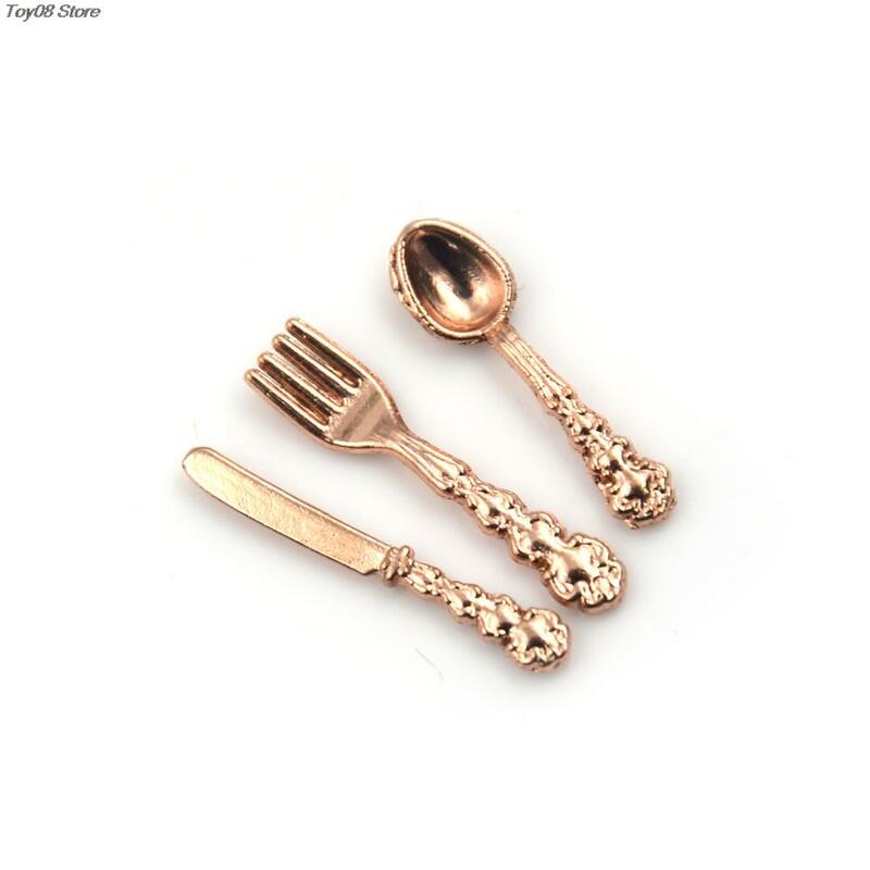 12Pcs/lot Fork Knife Soup Spoon Tableware Simulation Kitchen Food Furniture Toys 1:12 Dollhouse Miniature Accessories