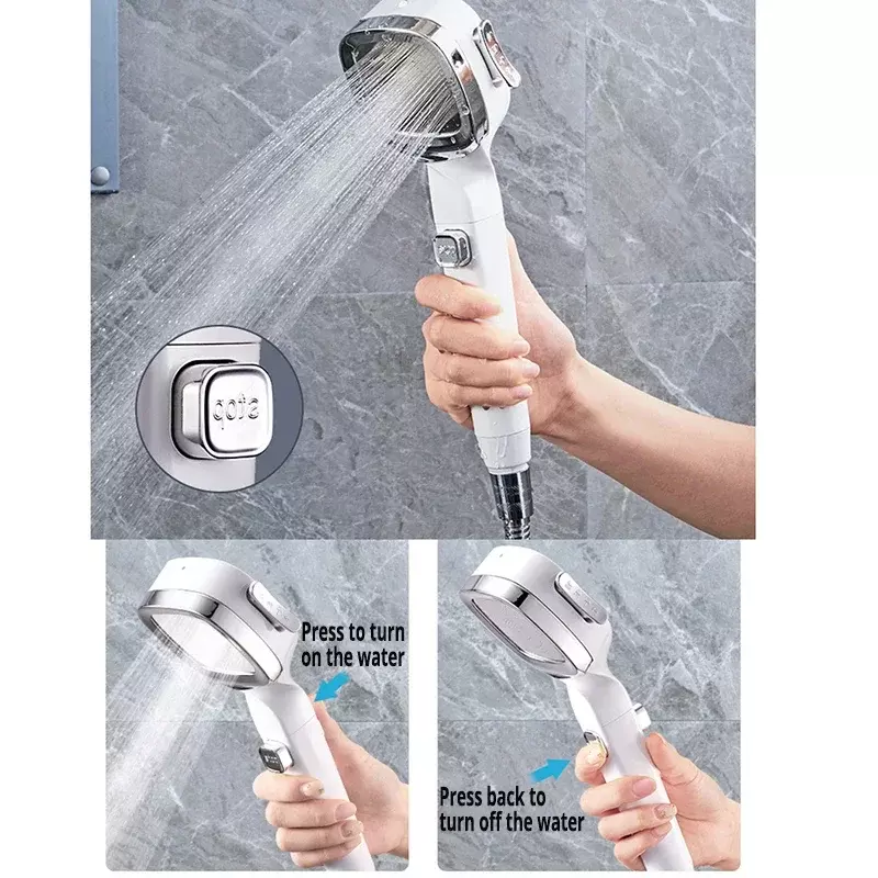 Cabezal de ducha de alta presión, ahorro de agua, 3 modos, ajustable, parada de una tecla, rociador de masaje de agua, accesorios de baño