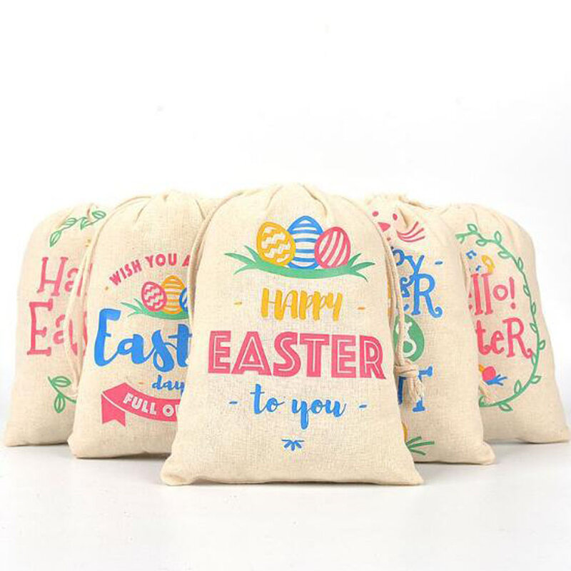 20 buah/lot 13*18cm Happy Easter Linen tas serut bundel anak-anak saku permen hadiah kemasan dapat digunakan kembali kantong pesta