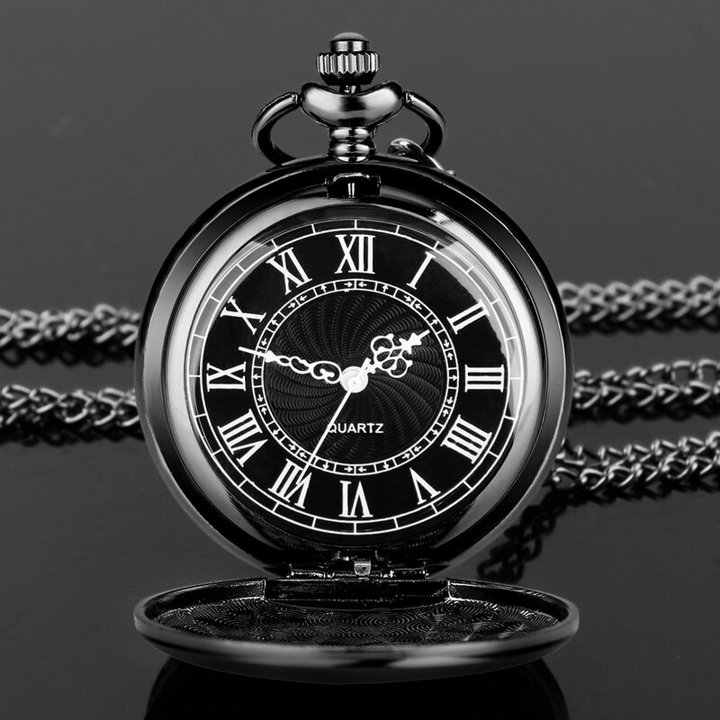 Reloj de bolsillo de cuarzo de acero liso con cadena Fob, cronógrafo Vintage de 37CM, esfera Nmber romana, colgante, regalo
