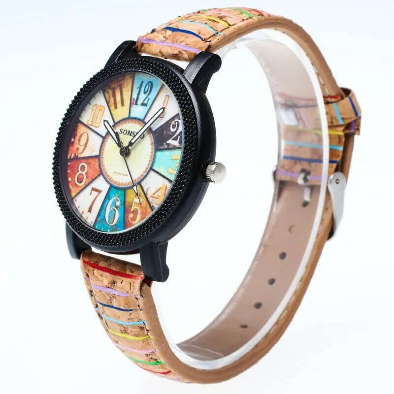 Harajuku-Reloj analógico de cuarzo para Mujer, pulsera de cuero con patrón de grafiti, envío gratis, nuevo, 2023