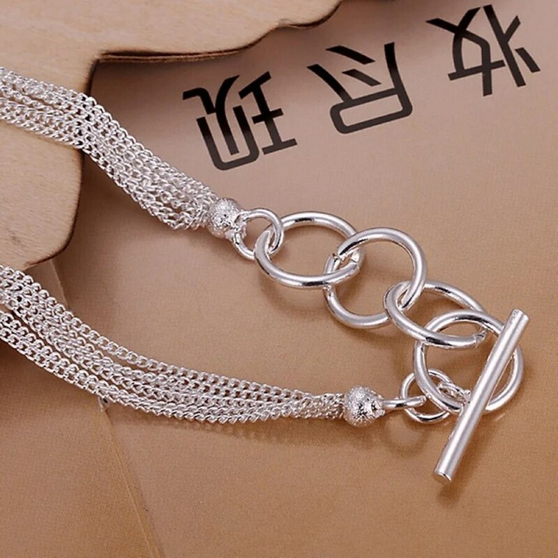 Moda 925 timbro bracciali a catena in argento charm Beads link donna lady Jewelry alta qualità spedizione gratuita 20CM