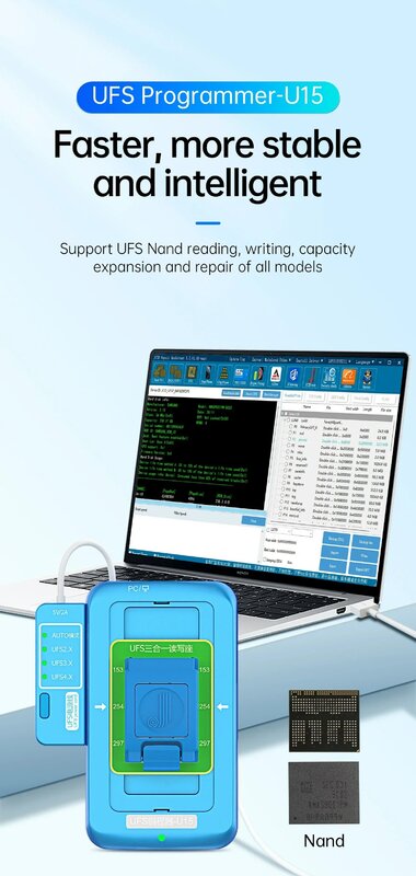 Jcid FSCompiler-U15ความเร็วสูงสำหรับการอ่านฮาร์ดดิสก์แบบ UFS ความสามารถในการเขียนการขยายและซ่อมแซมรองรับซีพียูพลังงานต่ำ UFS4.0