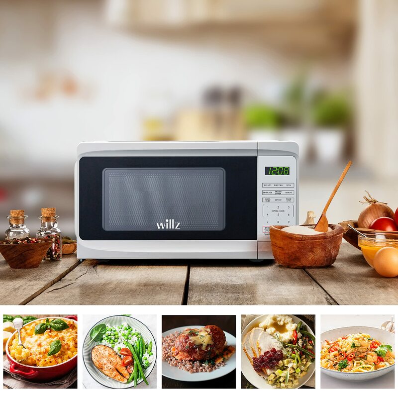 Countertop Small Microwave Oven, 6 Preset Cooking Programs Interior Light LED Display 0.7 Cu.Ft 700W White