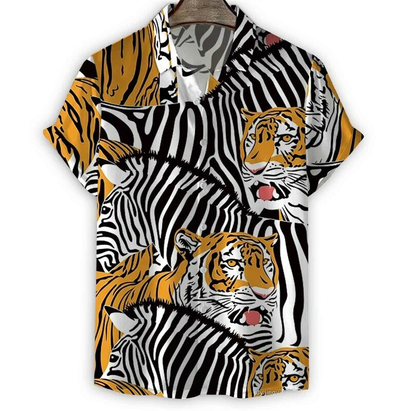 Hawaii Shirts 3d Print Tiger Mens Short Sleeve Blouse Holiday Party Tops Oversized Tee Shirt For Womens Clothes Harajuku Camisa