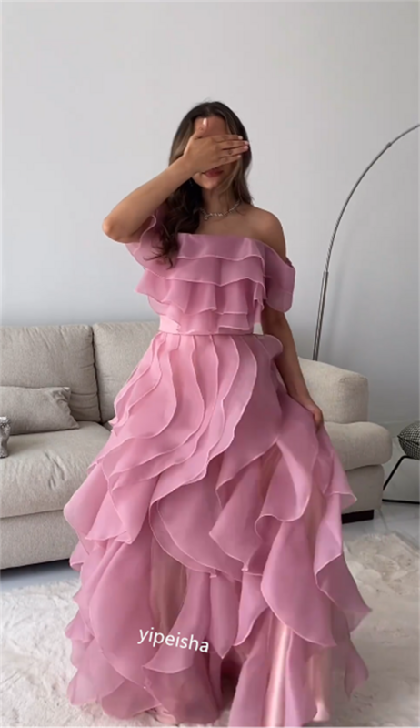 Prom Dress Evening Organza Tiered Pleat Clubbing Ball Gown Off-the-shoulder Bespoke Occasion  Long Dresses Saudi Arabia