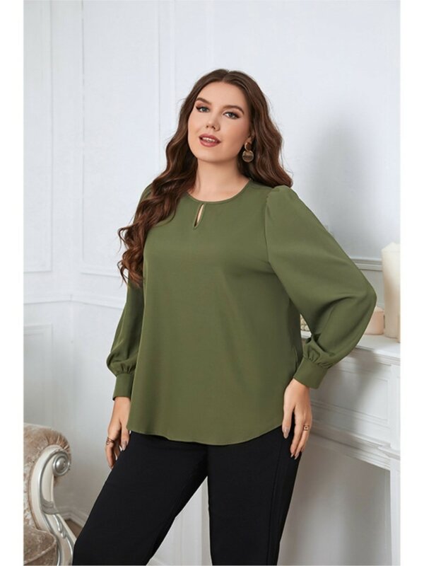 Plus Size jesienna pulowerowe topy damska z długim rękawem luźna moda dorywczo wycięte damskie bluzki plisowane damskie bluzki 2023