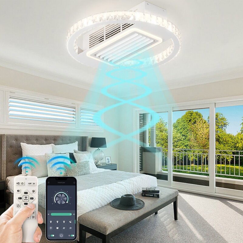 Ventilador de techo sin aspas, luz LED regulable con Control remoto, 6 velocidades, 21 pulgadas