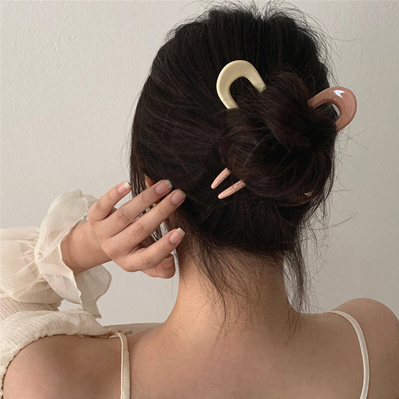 Simple Women Acrylic Elegance U-shaped Vintage Hairpins Hair Fork Hair Sticks Hair Accessories