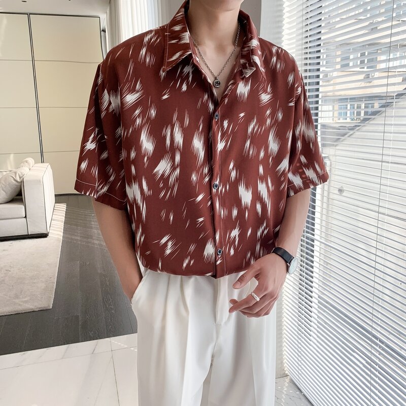 2024 Men's Summer Beach Thin Blouse Shirt Hip Hop Versatile Casual Short Sleeve Men Shirt Korean Fashion Male Loose Print Shirts