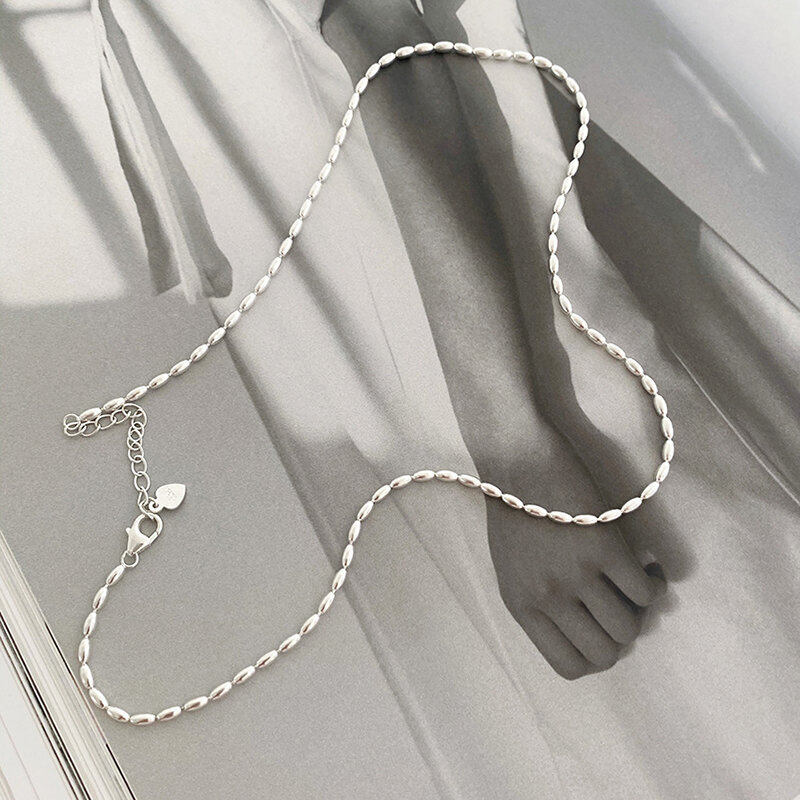 925 Sterling Silver Necklace With Simple Geometric Beads Choker Shiny And Delicate Collarbone Chain For Women's Fashion Jeweller