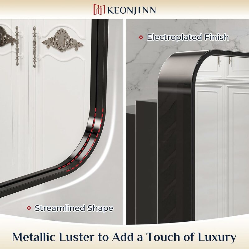 Keonjinn-ミラー付き薬キャビネット、ステンレス鋼、フレーム付き、長方形、シングルドア、黒、バスルーム、16x24"