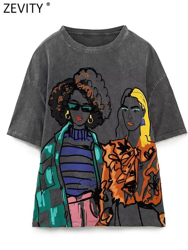 Новая женская модная повседневная футболка Zevity контрастных цветов с принтом для девушек, Женские базовые шикарные топы с круглым вырезом и коротким рукавом для отдыха, T3069