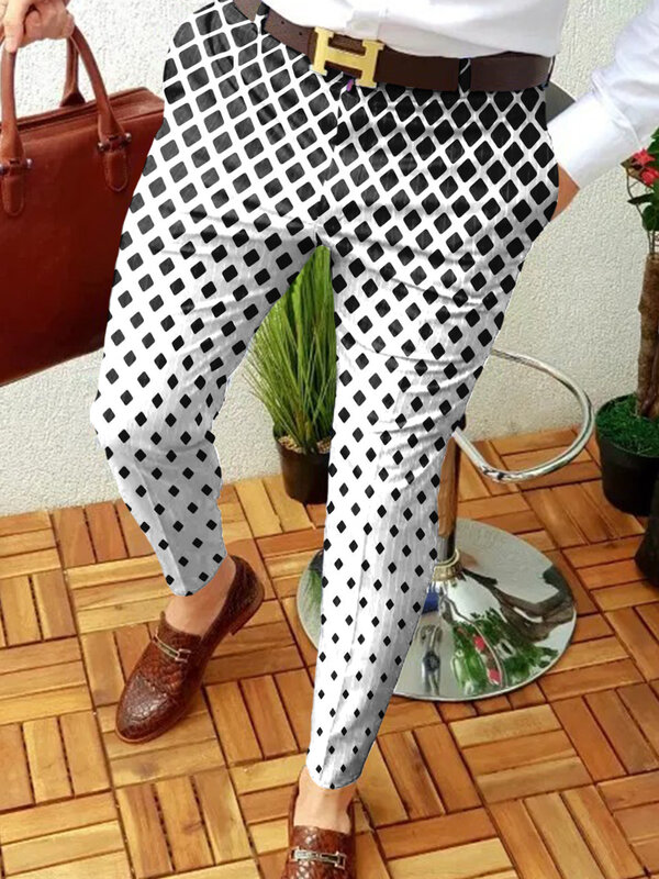 Męskie spodnie biznesowe z nadrukiem 3D Spodnie z nadrukiem retro Spodnie z prostymi nogawkami Męska moda wiosenna i jesienna Odzież uliczna﻿