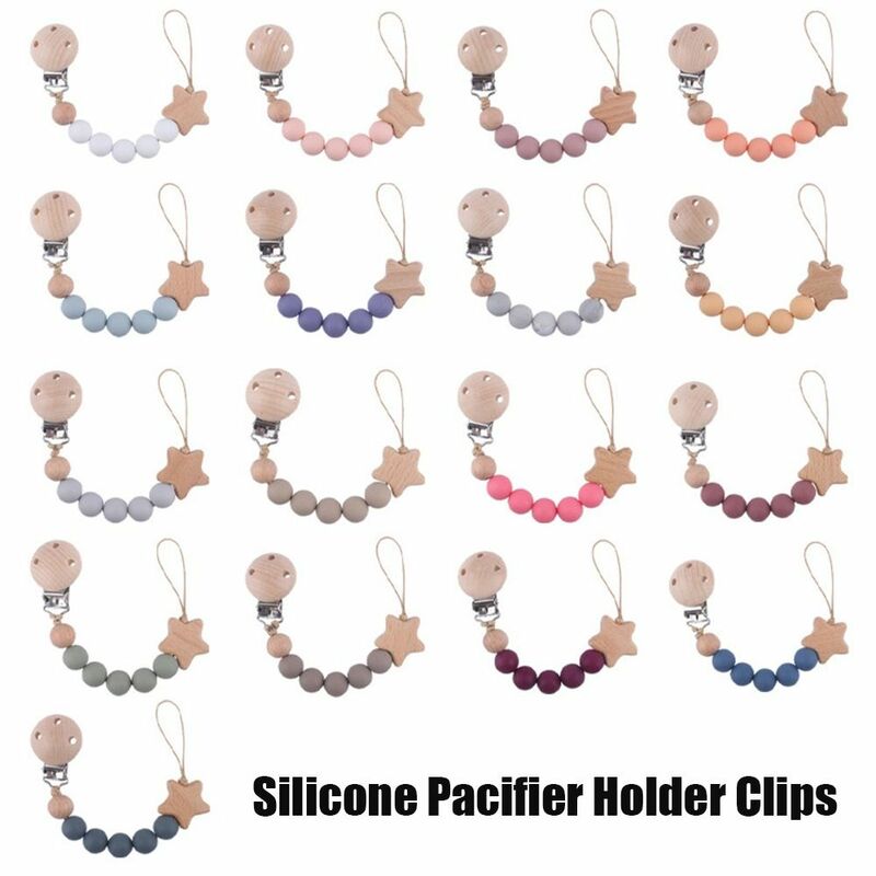 Pacifier Clips Chain Silicone Beaded BPA Free DIY Dummy Clip Holder Star Wooden Soother Chains Baby Teething Chew Toys
