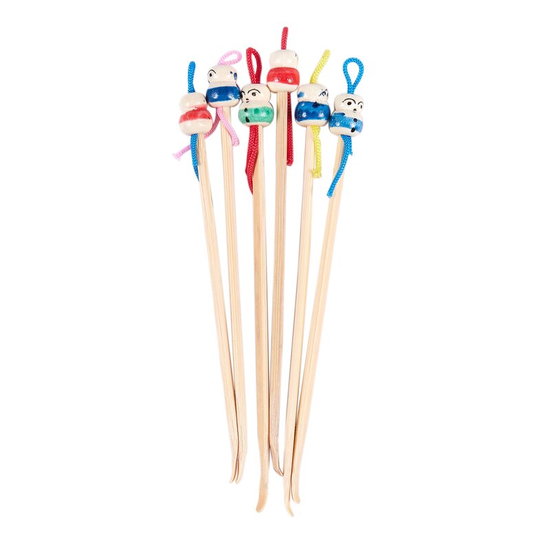 Tricolor China Doll Decor Wooden Earwax Remover Ear Picks 6 Pcs
